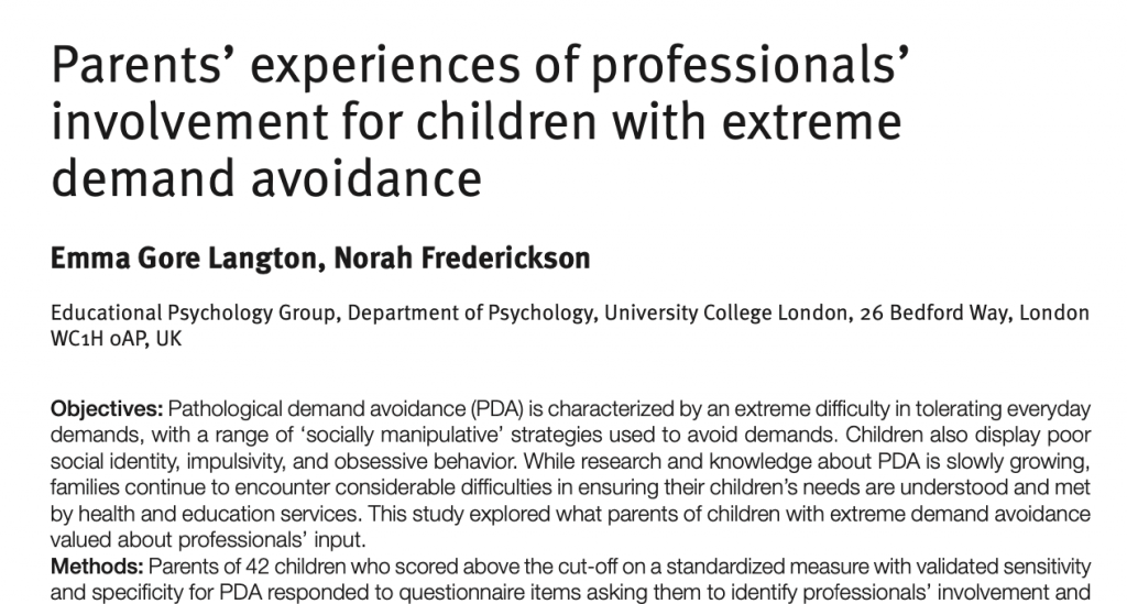 Parents' experiences of professionals in EDA