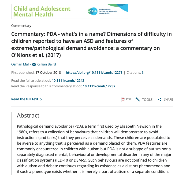 Journal Article - Malik & Baird_2018_Commentary on O'Nions 2018_PDA Whats in a name