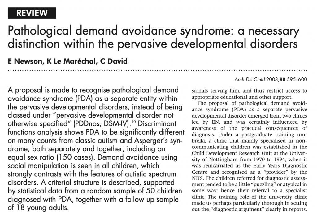 Journal Article - Newson et al_2003_PDA syndrome_a necessary distinction within the PDD