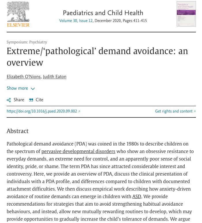 Journal Article - O'Nions & Eaton_2020_Extreme pathological demand avoidance_an overview