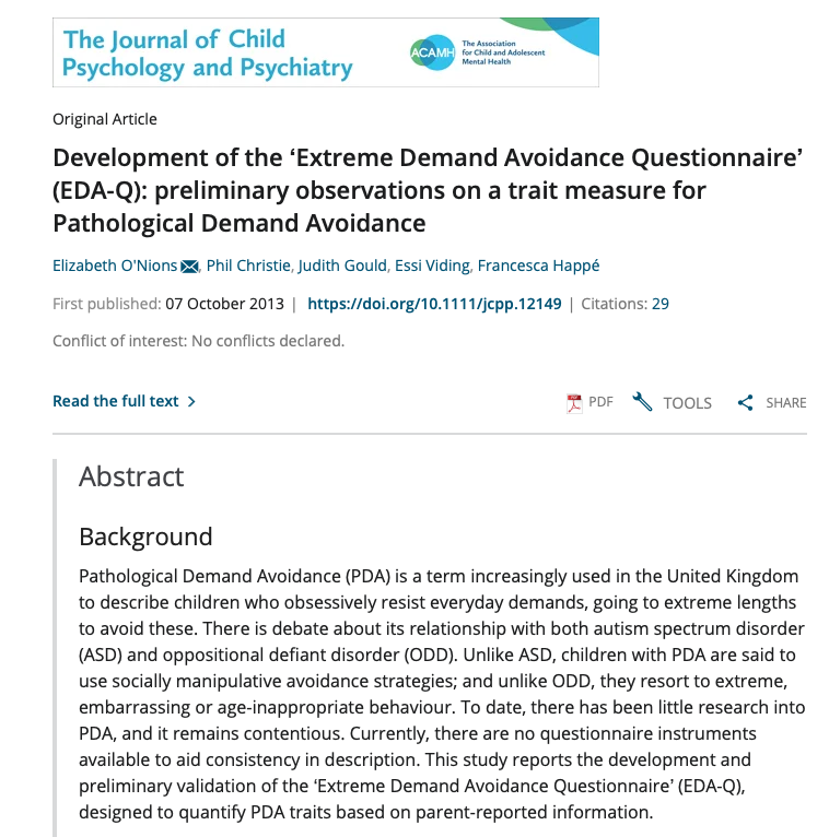 Journal Article - O'Nions et al_2014_Development of the Extreme Demand Avoidance Questionnaire