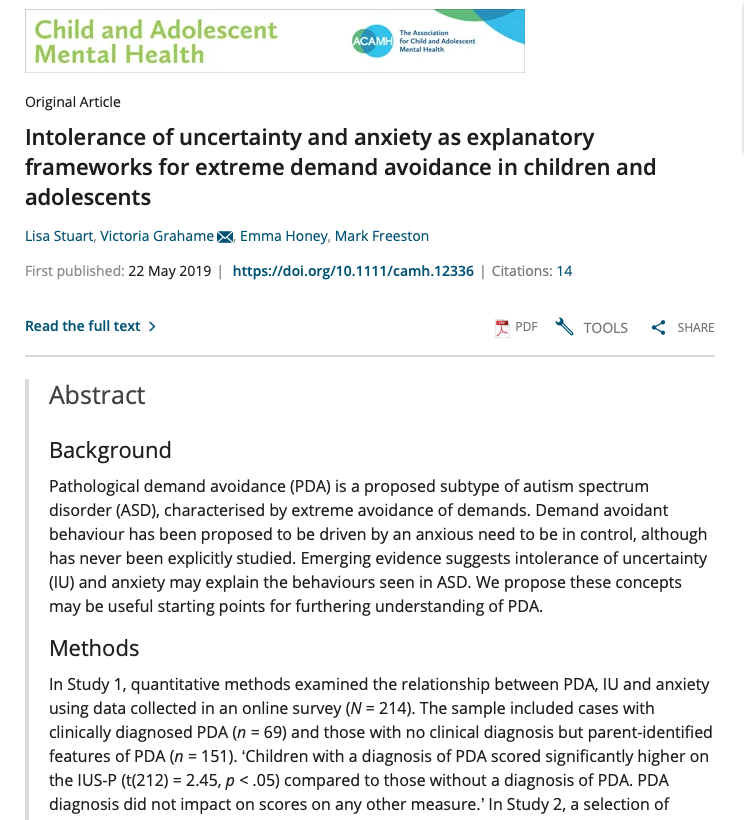 Journal Article - Stuart et al_2020_Intolerance of uncertainty and anxiety as explanatory frameworks for EDA in children
